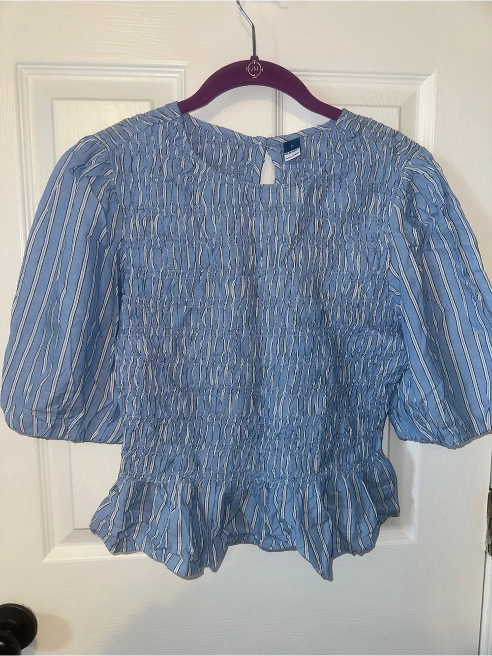 Old Navy Blue & White Smocked Peplum Blouse